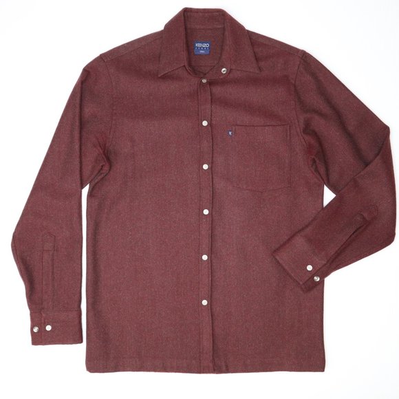KENZO HOMME Wool Button-Up Shirt, Red Size Small - Picture 2 of 10
